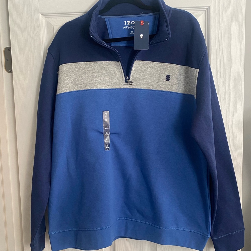 Izod Men's Navy and Gray Zip-Up Sweater